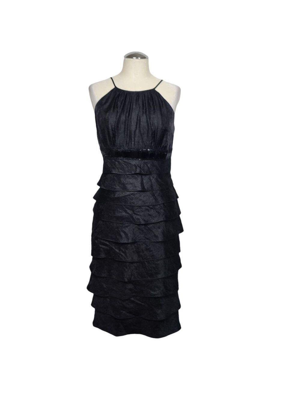 Cache Black Ruffle Tiered Sleeveless Back Zip Dress 8